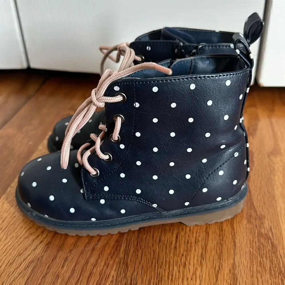 Old Navy Navy Blue Polka Dot Lace Up Utility Boots Girls size Toddler 10